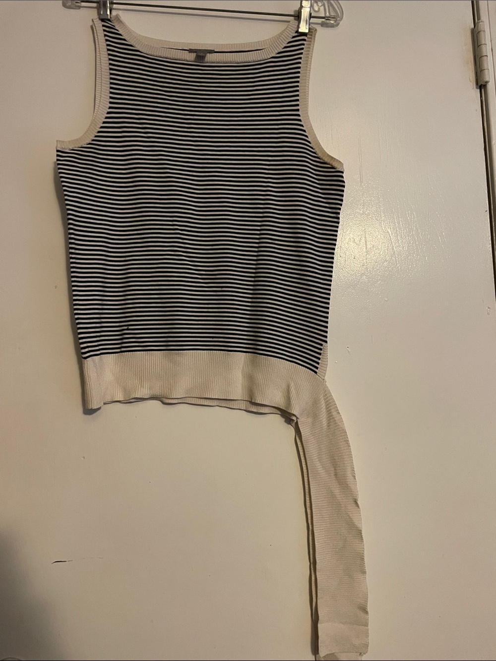 Ann Taylor Black & Cream Striped Side-Tie Tank